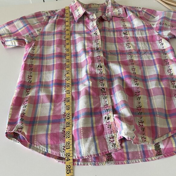 Vintage Madison Avenue Embroidered Pink Plaid Shirt M Petite Cottagecore Farmer - Picture 8 of 9